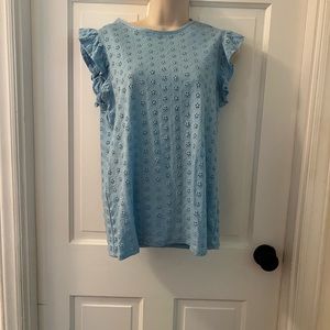 NWT Draper James Crocheted Blue Top with Ruffle Sleeves